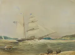 Samuel Prout Hill, (Possibly) Ben Boyd's Yacht 'Wanderer, 1851, Known works of Wanderer (illus.): Oswald BRIERLY 'Wanderer, Sydney,' 1846, and lithograph 'Brig Yacht Wanderer'