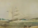 Samuel Prout Hill, (Possibly) Ben Boyd's Yacht 'Wanderer, 1851, Known works of Wanderer (illus.): Oswald BRIERLY 'Wanderer, Sydney,' 1846, and lithograph 'Brig Yacht Wanderer'