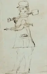 Sketch of Horticultural Debut, Caricature of Artist John (Richardson?) Glover by James Glover, 1836, Pen & Ink, sold Jul 2025