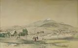 John Skinner Prout, Hobart Town from the Government Paddock, 1844, Hand Coloured Lithograph