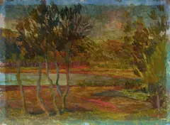 George Duncan, (2), 'Small Waters', signed lower right, oil on board (25.5x35cm); and 'Bush Shanty', oil on canvas on board (38x26cm)