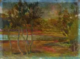 George Duncan, (2), 'Small Waters', signed lower right, oil on board (25.5x35cm); and 'Bush Shanty', oil on canvas on board (38x26cm)