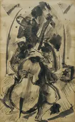The Cellist by Francis Lymburner, Ink & Wash, sold Jul 2025