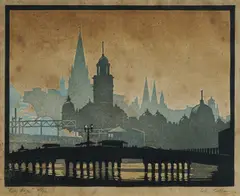 John Colbourn, City Haze, Linocut 5/50