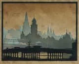 John Colbourn, City Haze, Linocut 5/50
