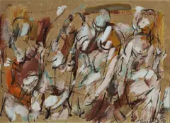Paul Haefliger, Group of Figures, 1971, Mixed Media on Paper