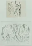 Jean Appleton, Two drawings in one frame: Drying Figures, pen and ink (15.5x18cm); and Figure Composition, pencil, signed lower right (21.5x28.5cm)