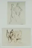 Jean Appleton, Two drawings in one frame: Figures Wearing Hats (23x18cm); and Group Study (18x29cm), Pen & Ink