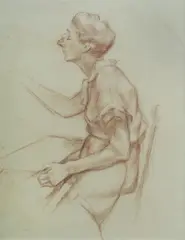 Concentration [Louisa Smith, the artist's mother] by Joshua Smith, c.1980, Conte, sold Jul 2025