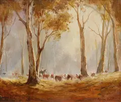 Kevin Best, Stockman and Cattle, Oil on Board