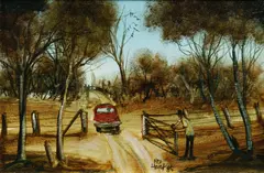 The Gate by Pro Hart, 1985, Oil on Canvas, sold Jul 2025