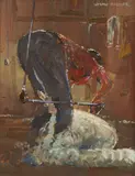 Colin Parker, Shearer at Work, Oil on Board