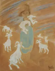 Elizabeth Durack, The Kid, Hand Coloured Dyeline Print