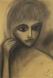 Robert Dickerson, Girl Touching Her Head, Charcoal