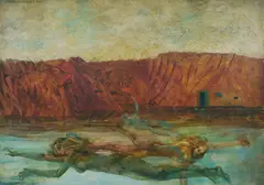 Charles Billich, Swimmers, 1970, Oil on Chipboard