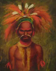 Papua New Guinea Sing Sing Dancer by Paul Jones, Oil on Board, sold Jul 2025