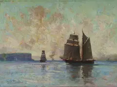 Entrance to Sydney Harbour by Albert Henry Fullwood, 1897, Oil on Panel, sold May 2025