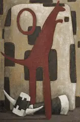 John Kelly, Cow's Head and Red Roo, 2002, Oil on Canvas