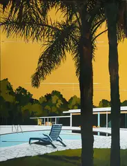 Two Palms + Yellow Sky + Modern Home by Paul Davies, 2008, Acrylic on Canvas, offered May 2025
