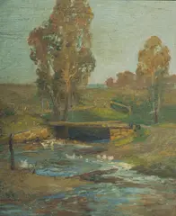 Bridge Over Stream by Will Ashton, Oil on Canvas on Board, sold May 2025