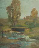 Will Ashton, Bridge Over Stream, Oil on Canvas on Board