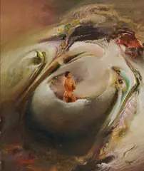 James Gleeson, Figure in Psychoscape, Oil on Board