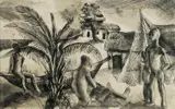 Donald Friend, Fishing Village, Ceylon, Ink & Wash