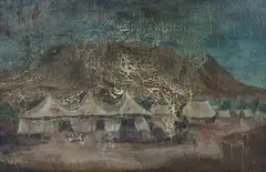 Tent City, Atherton, Queensland by Donald Friend, 1943, Oil on Board, sold May 2025