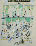 Ken Done, Trading Floor, 1985, Coloured Crayon/Pastel