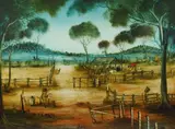 Pro Hart, The Blade Shearers, 1978, Oil on Board