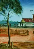 Pro Hart, Bush Home, Oil on Board