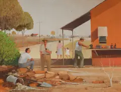 Ric Elliot, Miner's Break, Lightning Ridge, Oil on Board