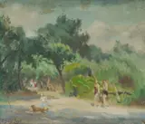 Charles Salis Lloyd, Family Day at the Beach, Oil on Canvas on Board