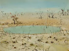 William Boissevain, Desert Fringe (Waterhole), 1981, Oil on Board