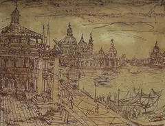 Margaret Olley, Venice, 1951, For another example in different colour register, see Leonard Joel, Prints, Melbourne, 13th June 2018 (lot 3015)