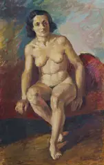 Roland Wakelin, Nude on Chaise Lounge, 1940, Oil on Board