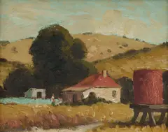 Roland Wakelin, Farm Scene, 1951, Oil on Board