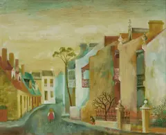 Cedric Flower, Home from School, Underwood St Paddington, Oil on Board