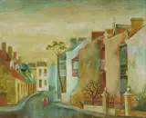 Cedric Flower, Home from School, Underwood St Paddington, Oil on Board