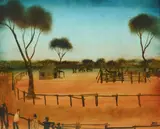 Pro Hart, Bush [Race] Track, c.1960s, Oil on Board