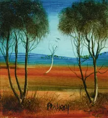Landscape with Trees by Pro Hart, Oil on Board, sold May 2025