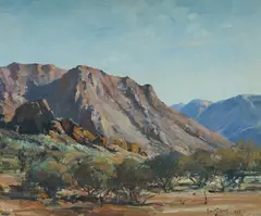 Mountain and Mulga by Robert Johnson, 1955, Oil on Canvas on Board, offered May 2025