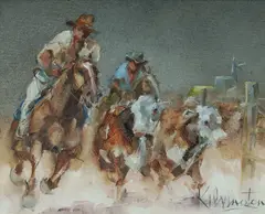 Patrick Kilvington, Running th' Herefords, 1988, Oil on Canvas on Board