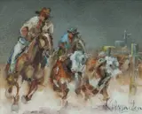 Patrick Kilvington, Running th' Herefords, 1988, Oil on Canvas on Board