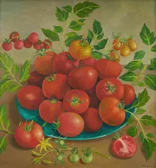 Charlotte Thodey, Still Life with Tomatoes, Oil on Canvas