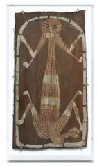 Jimmy Mijau Mijau, Namarrkon the Lightning Man, 1958, Natural Earth Pigments on Eucalyptus Bark
