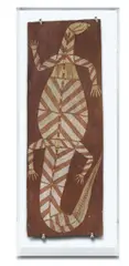 David Milaybuma, Dreaming Goanna, c.1979, Natural Earth Pigments on Eucalyptus Bark