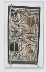 Mawalan Marika, Buffalo Hunt, 1958, Natural Earth Pigments on Eucalyptus Bark