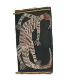 Bob Bumarda Yanyurr, Blue Tongue Lizard, c.1965, Natural Earth Pigments on Eucalyptus Bark