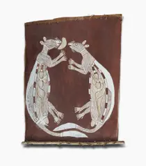 Jimmy Galereya, Two Kangaroos, Natural Earth Pigments on Eucalyptus Bark